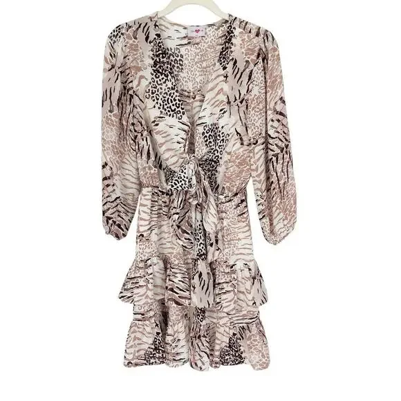 Buddy Love Sadie Tie Front Ruffle Dress Size Small Animal Print - Picture 3 of 8